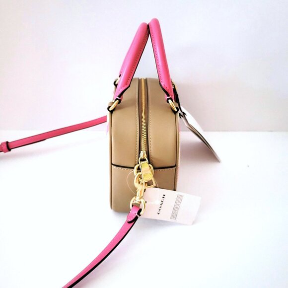 Coach CBI90 Satchel Crossbody Plaid Canvas Leather Small Handbag Pink Multi - Picture 5 of 7